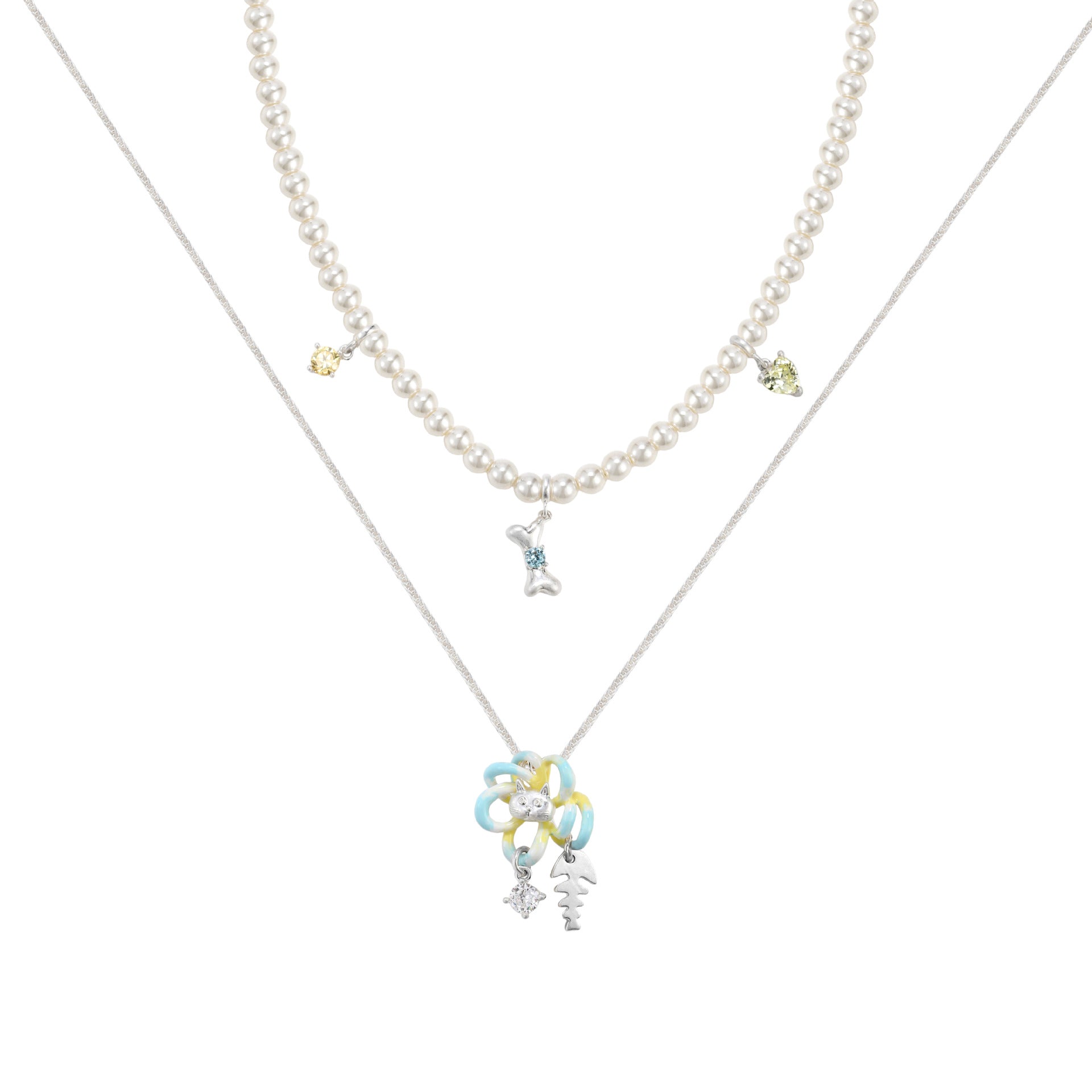 Sweet Double Layer Flowers Necklace For Women In Electroplated Alloy With Colour Accent