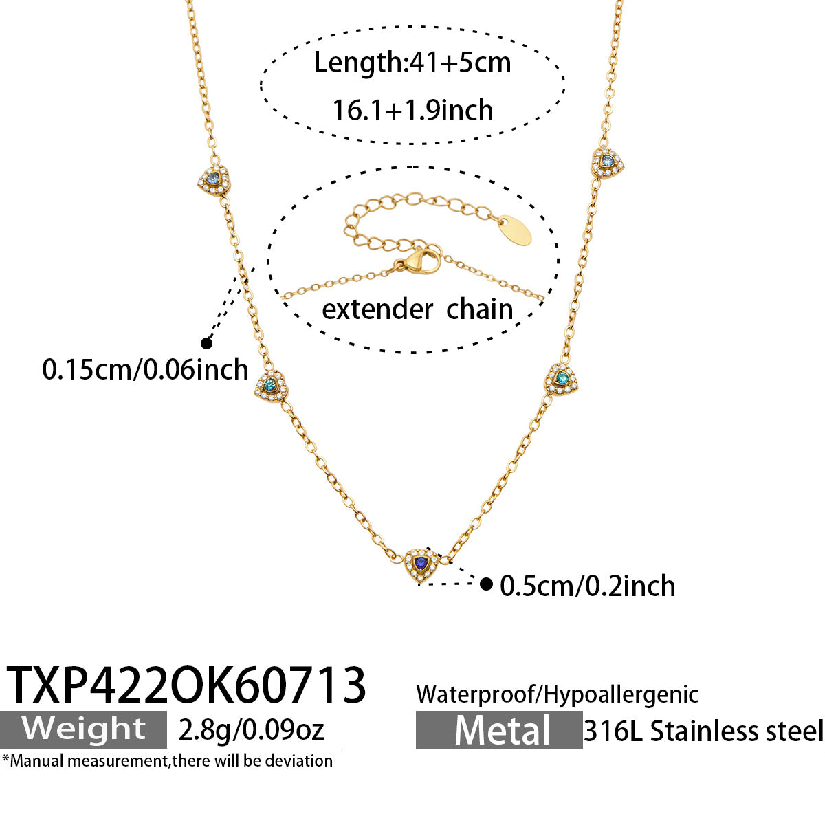 IG Style Geometric Bracelets With Zircon Inlay In 316 Stainless Steel, PVD Coated And 18K Gold Plated Chain