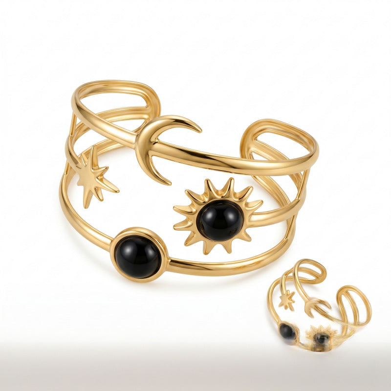 Bohemian Moon Jewelry Set For Women In Gold Featuring Ferroalloy Material