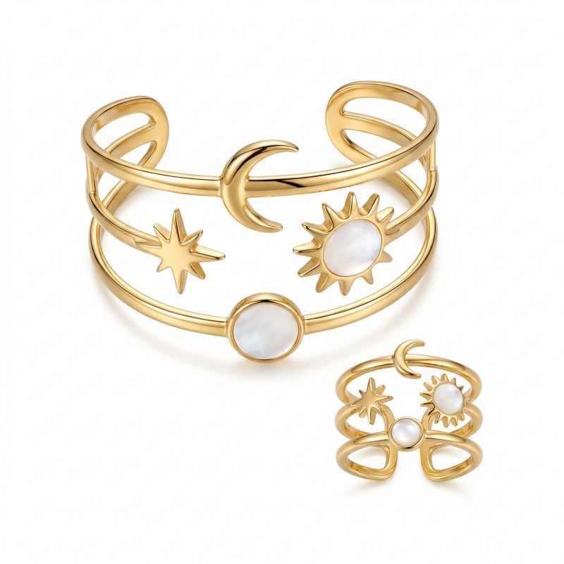 Bohemian Moon Jewelry Set For Women In Gold Featuring Ferroalloy Material