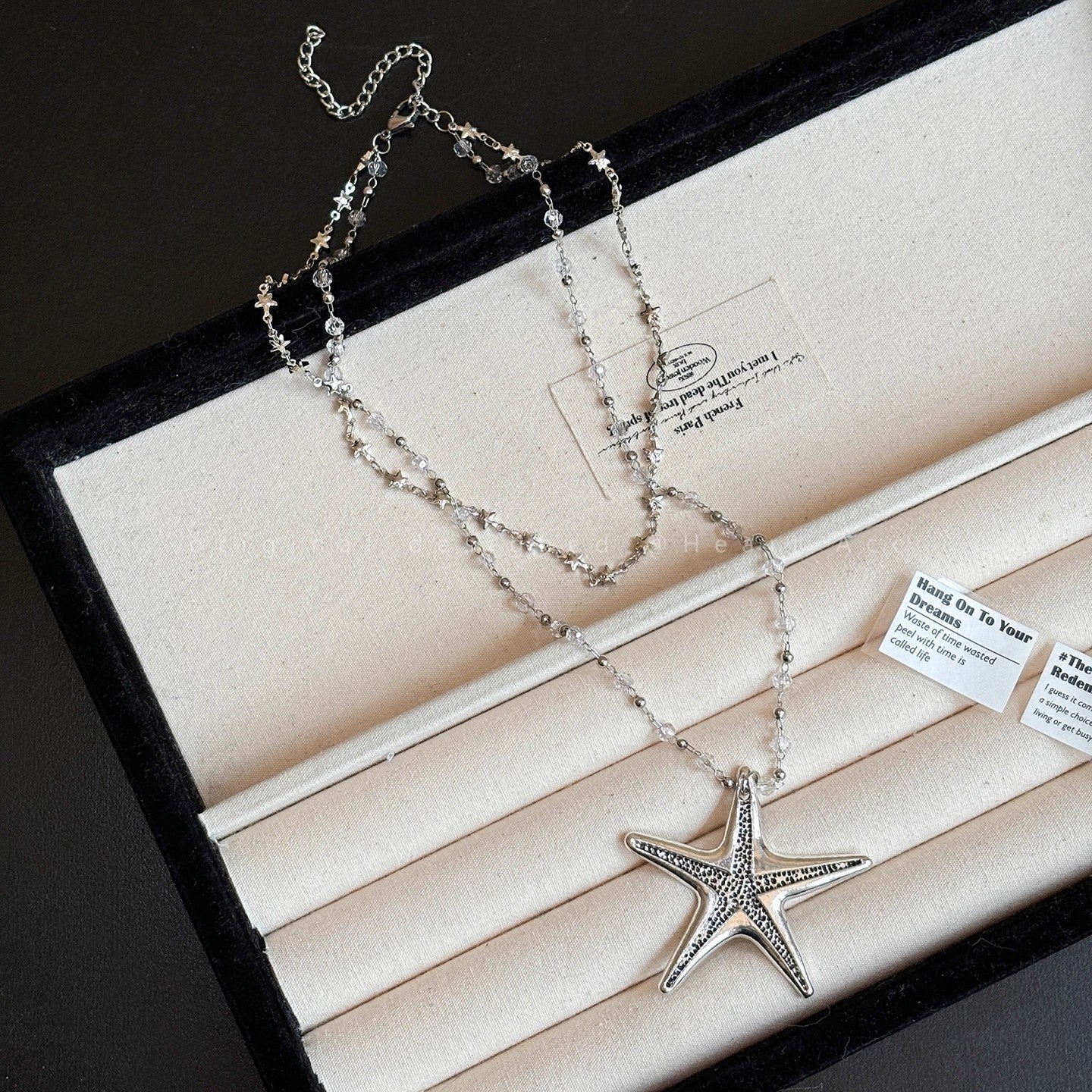Ocean Pattern Double Layer Necklace For Women With Sweet Beaded Chain And Alloy Beading