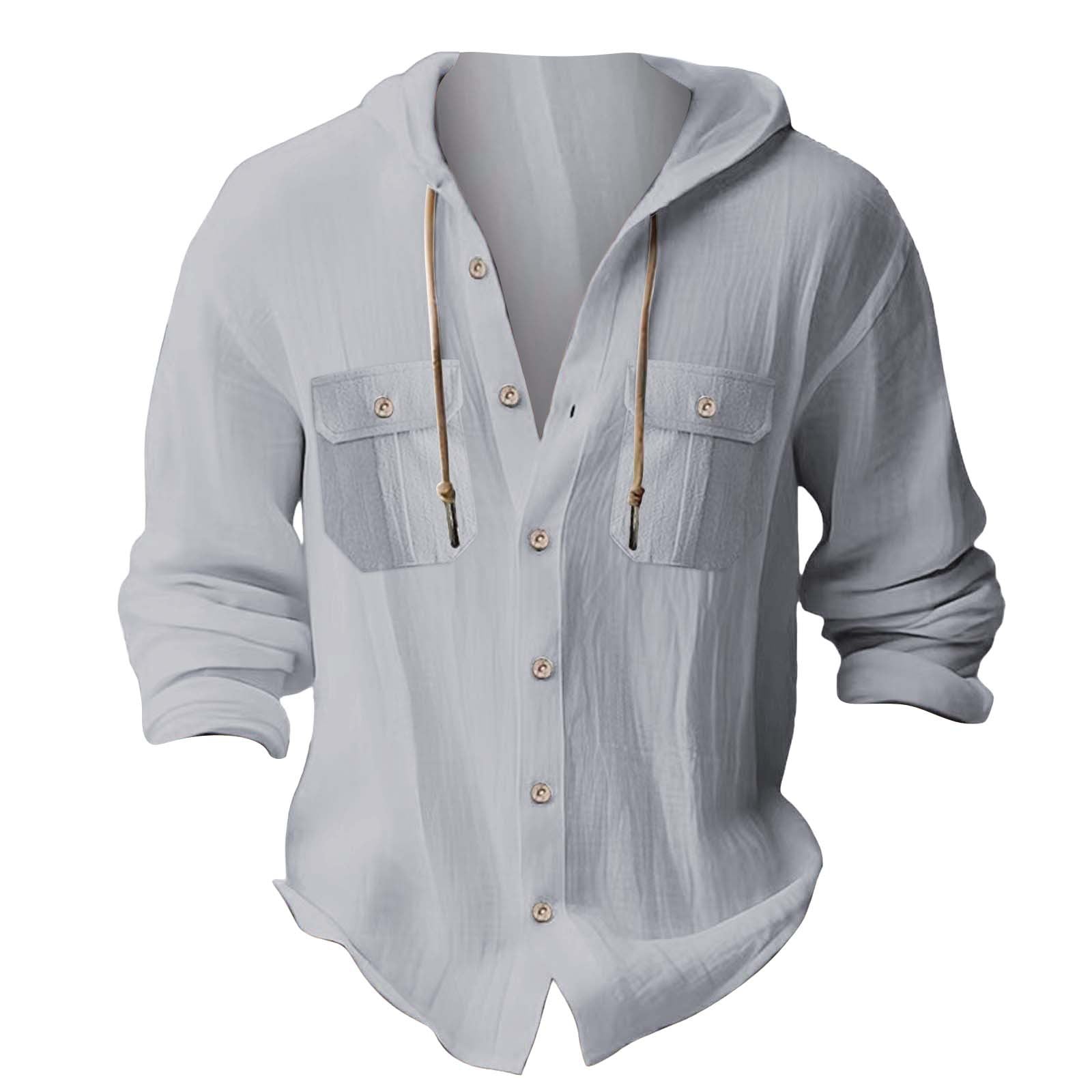 Solid Color Casual Linen Blouse With Long Sleeve And Placket For Men
