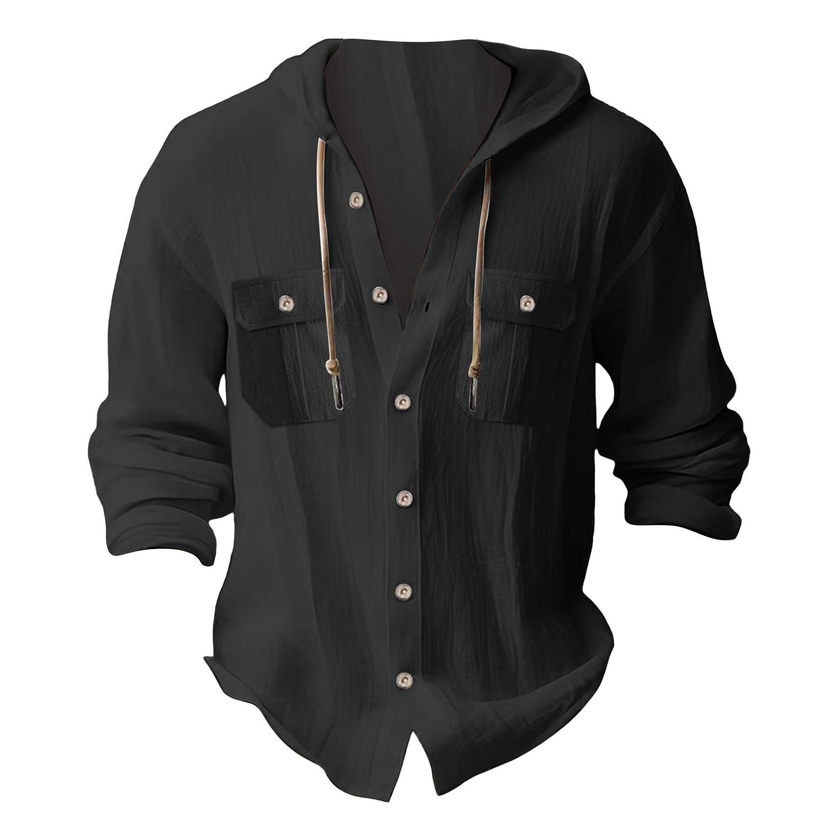Solid Color Casual Linen Blouse With Long Sleeve And Placket For Men