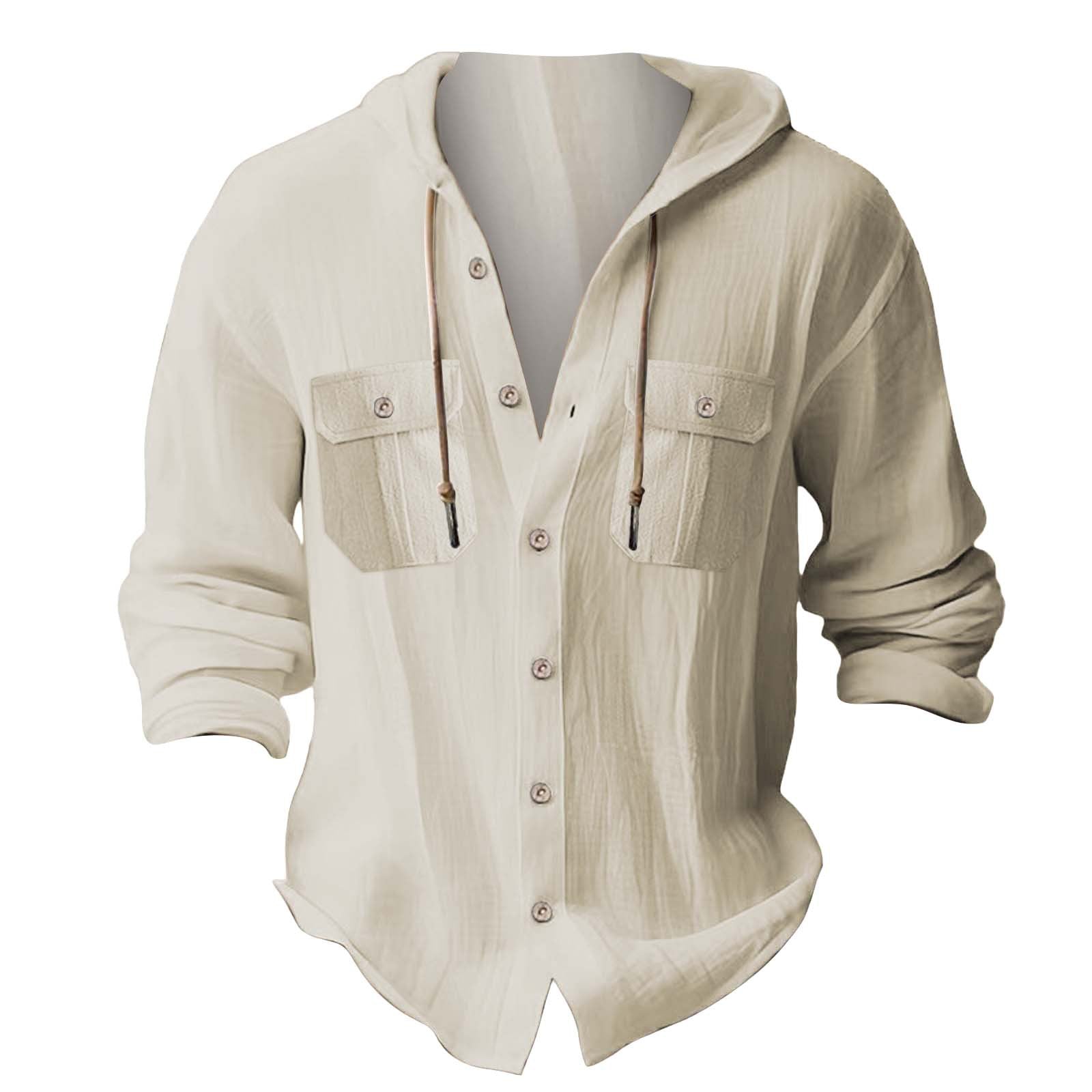 Solid Color Casual Linen Blouse With Long Sleeve And Placket For Men