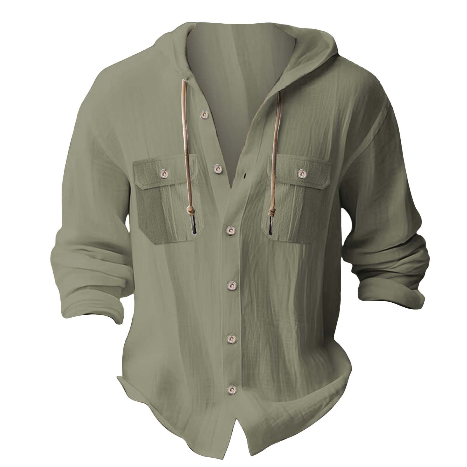 Solid Color Casual Linen Blouse With Long Sleeve And Placket For Men