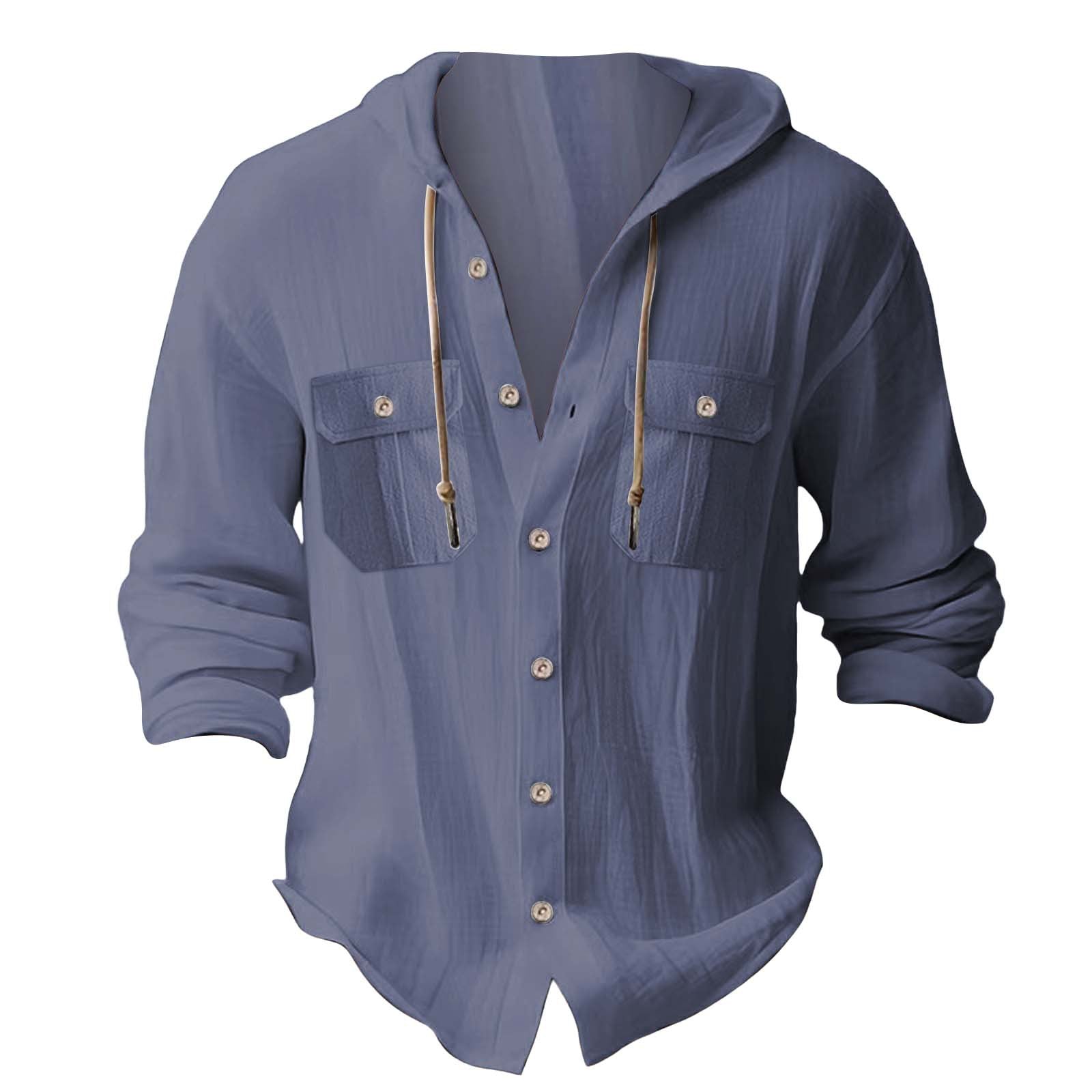 Solid Color Casual Linen Blouse With Long Sleeve And Placket For Men