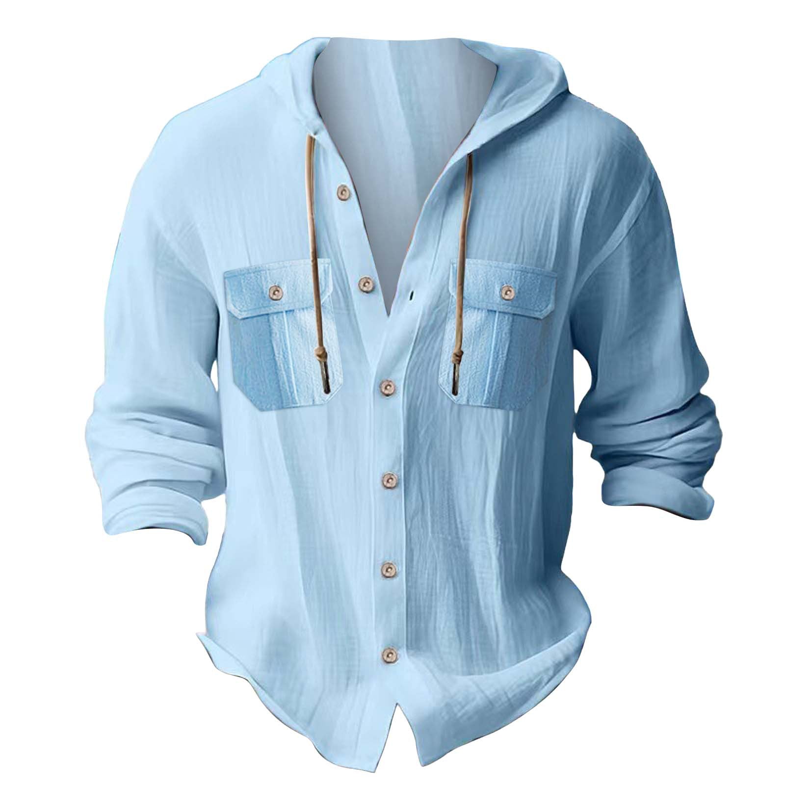 Solid Color Casual Linen Blouse With Long Sleeve And Placket For Men
