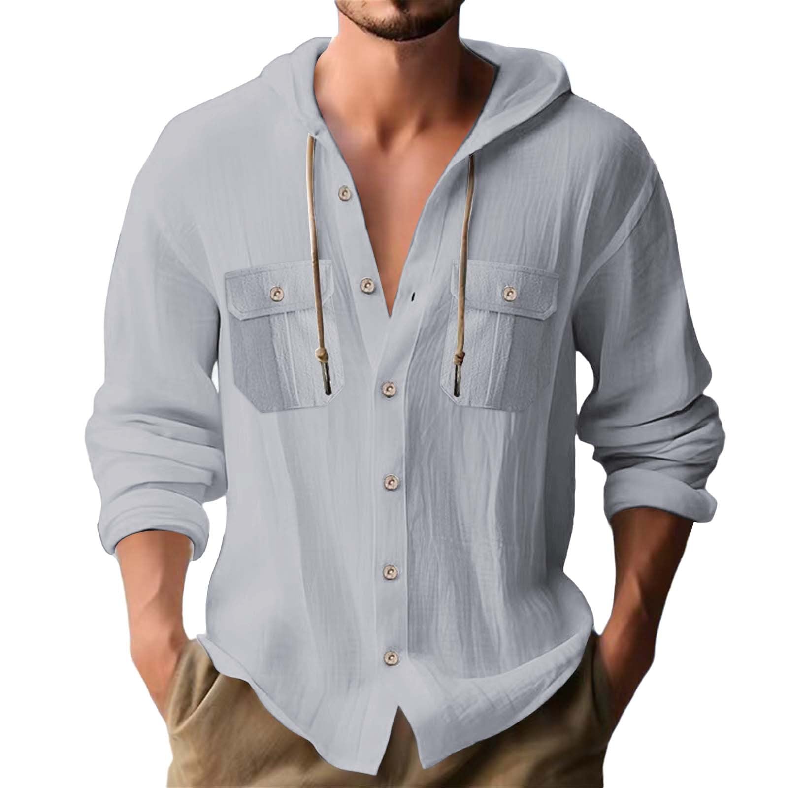 Solid Color Casual Linen Blouse With Long Sleeve And Placket For Men