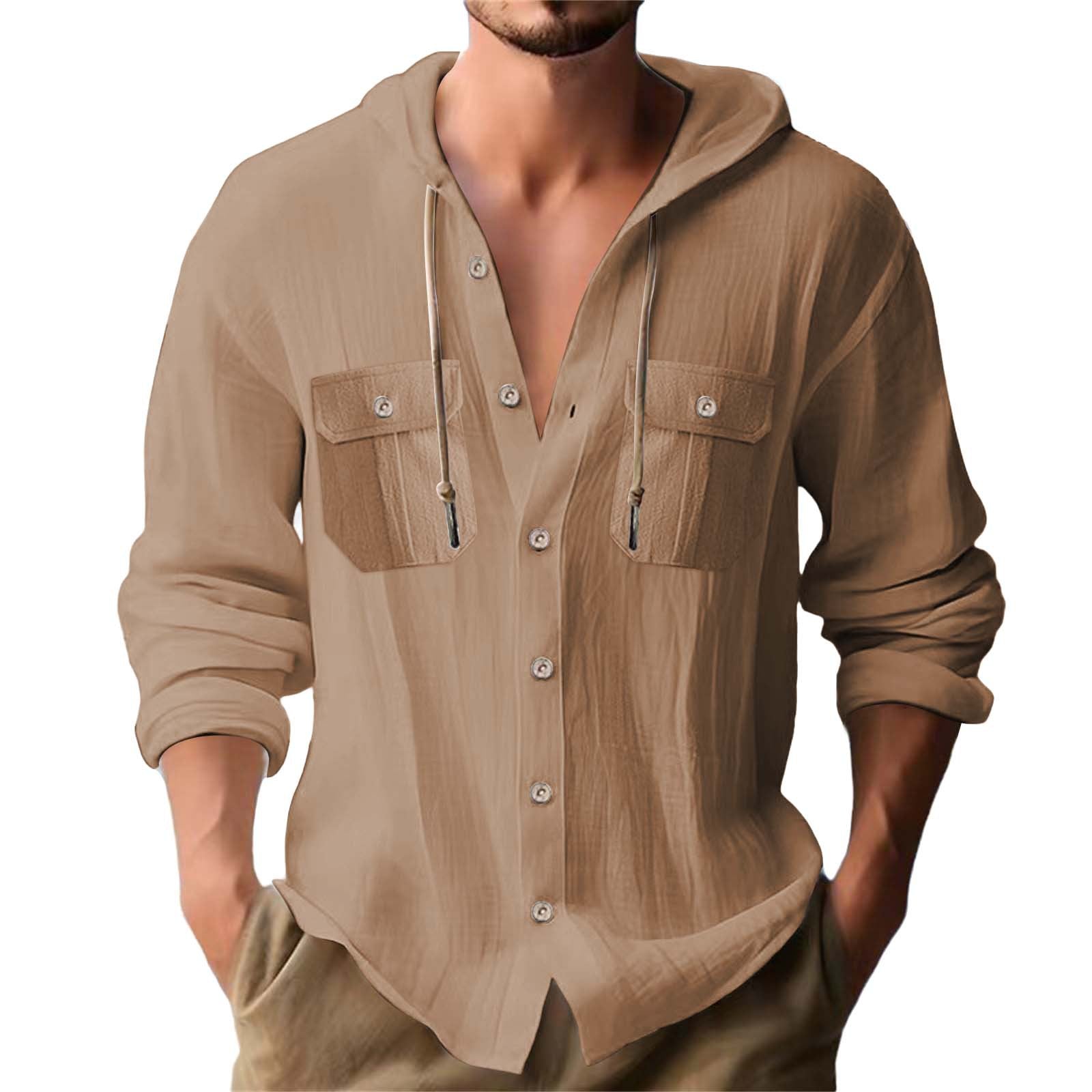 Solid Color Casual Linen Blouse With Long Sleeve And Placket For Men