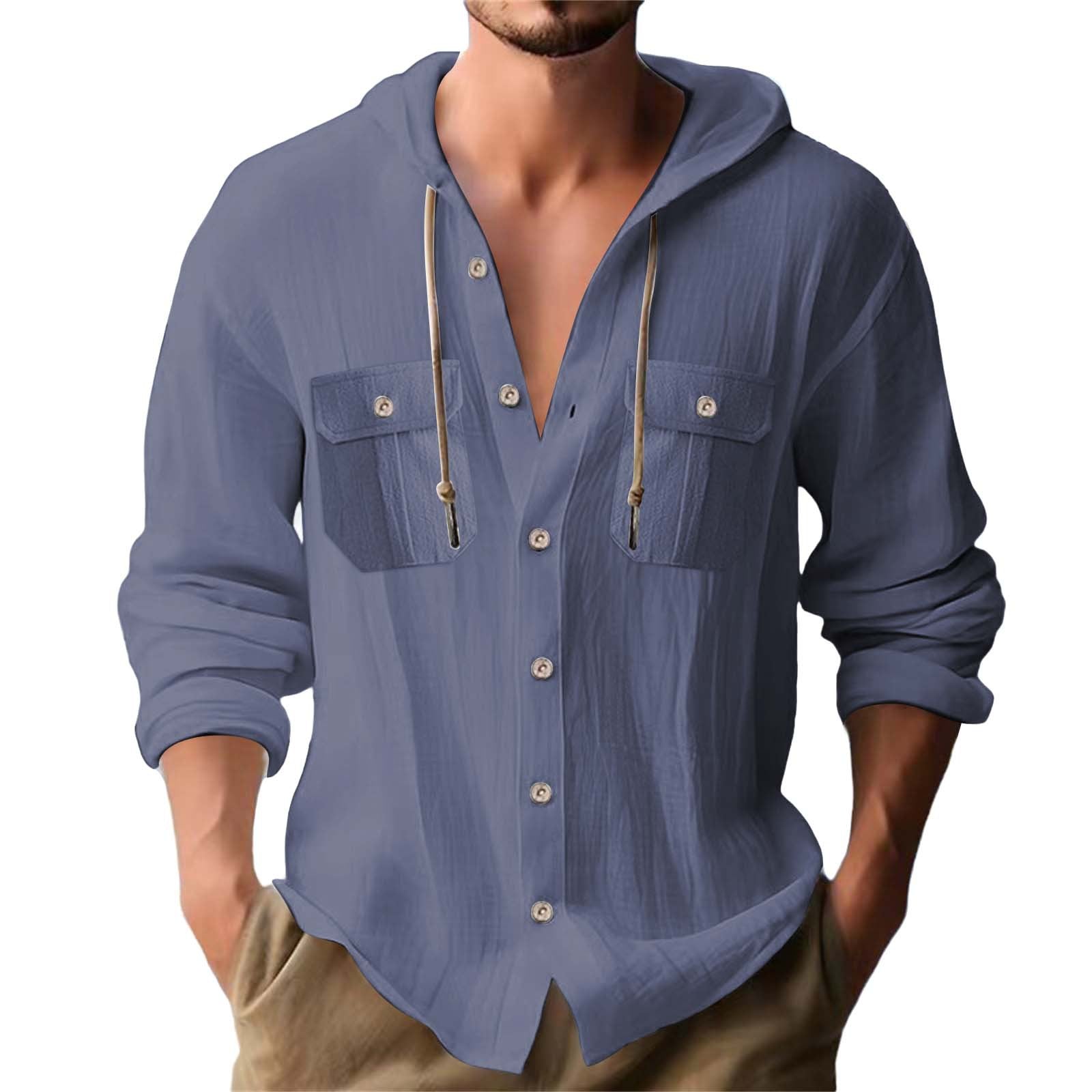 Solid Color Casual Linen Blouse With Long Sleeve And Placket For Men