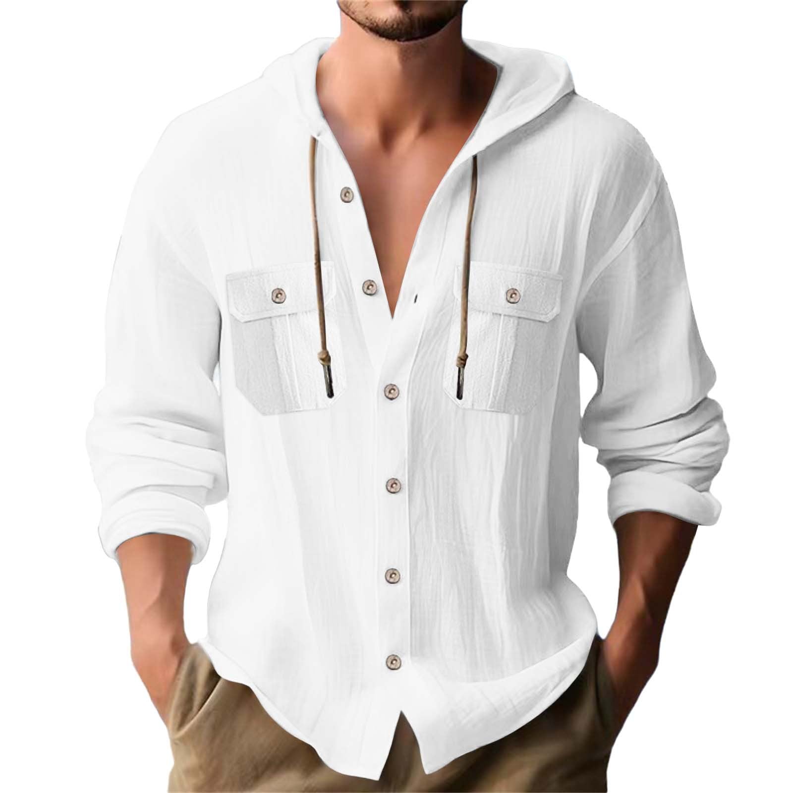 Solid Color Casual Linen Blouse With Long Sleeve And Placket For Men