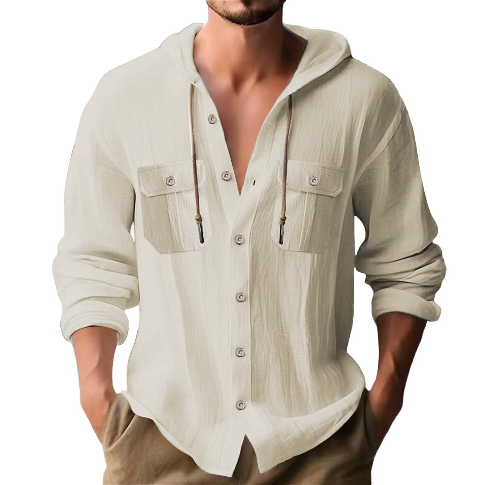 Solid Color Casual Linen Blouse With Long Sleeve And Placket For Men
