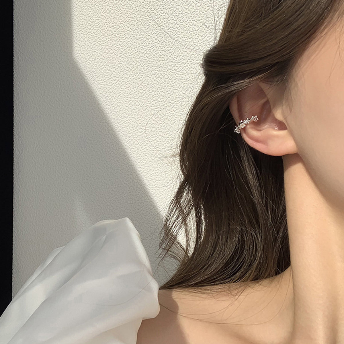 New Style Irregular Asymmetrical Clip Earrings For Women, Electroplated Copper With White K Plated Finish