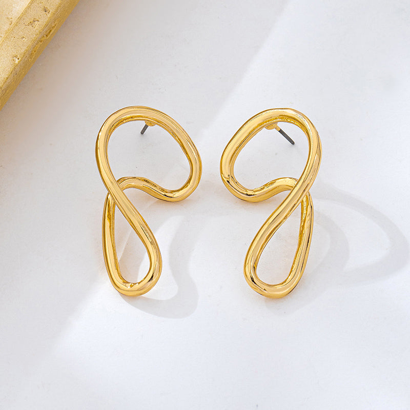 Geometric Hollow Out Stud Earrings In Gold With KC Golden Plated Alloy, Simple Style For Women