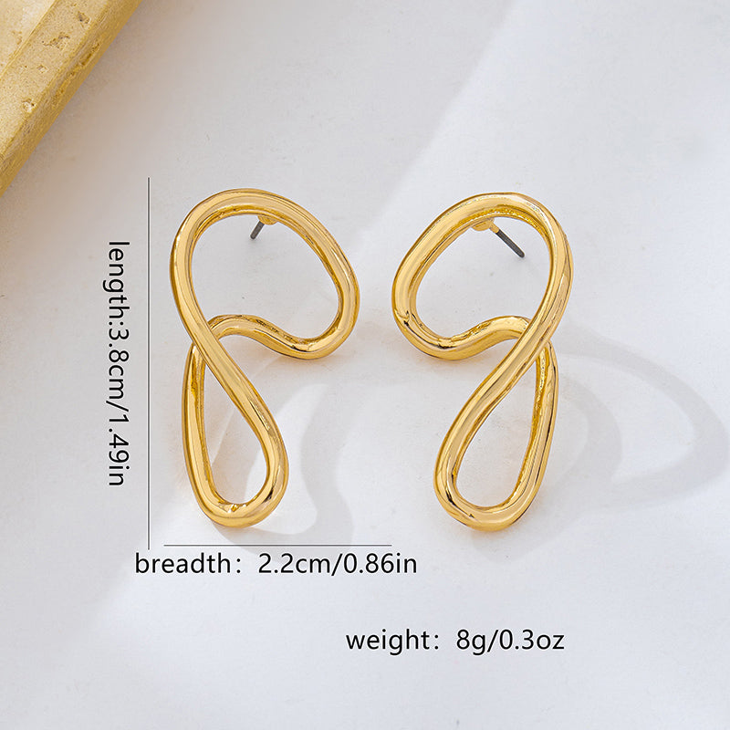 Geometric Hollow Out Stud Earrings In Gold With KC Golden Plated Alloy, Simple Style For Women