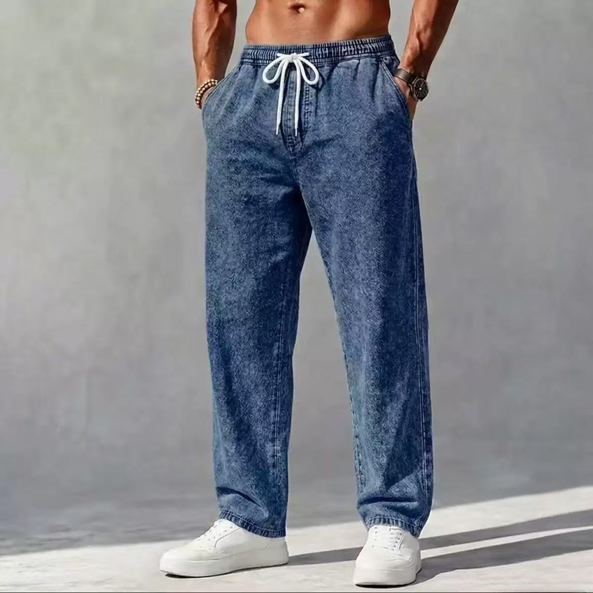 Men's Casual Full Length Jeans In Cotton Fabric Featuring Washed Craftsmanship For Everyday Wear