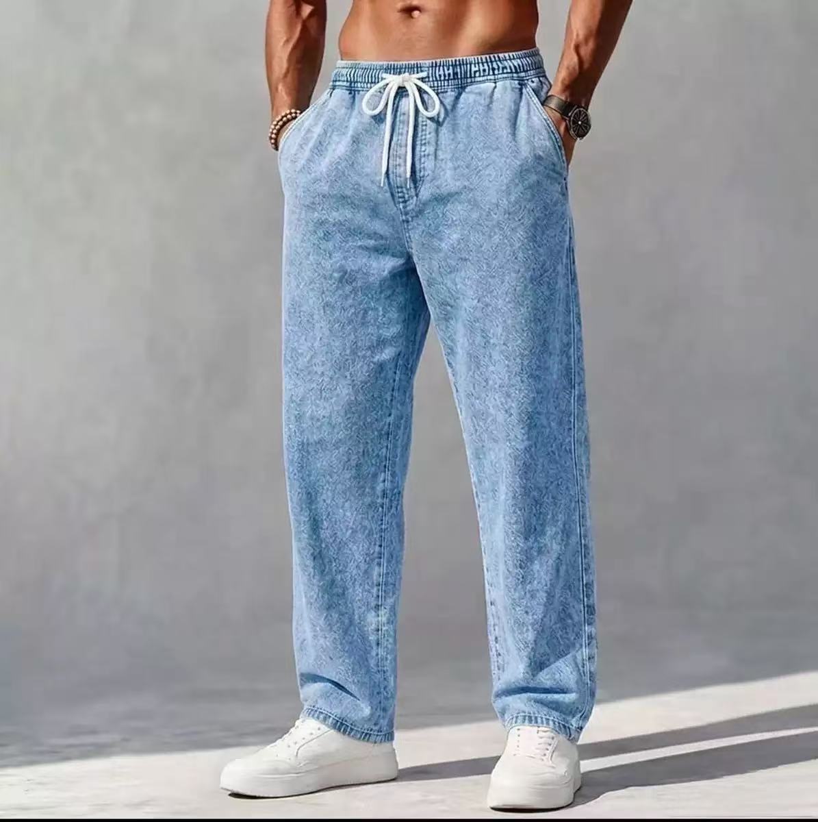Men's Casual Full Length Jeans In Cotton Fabric Featuring Washed Craftsmanship For Everyday Wear