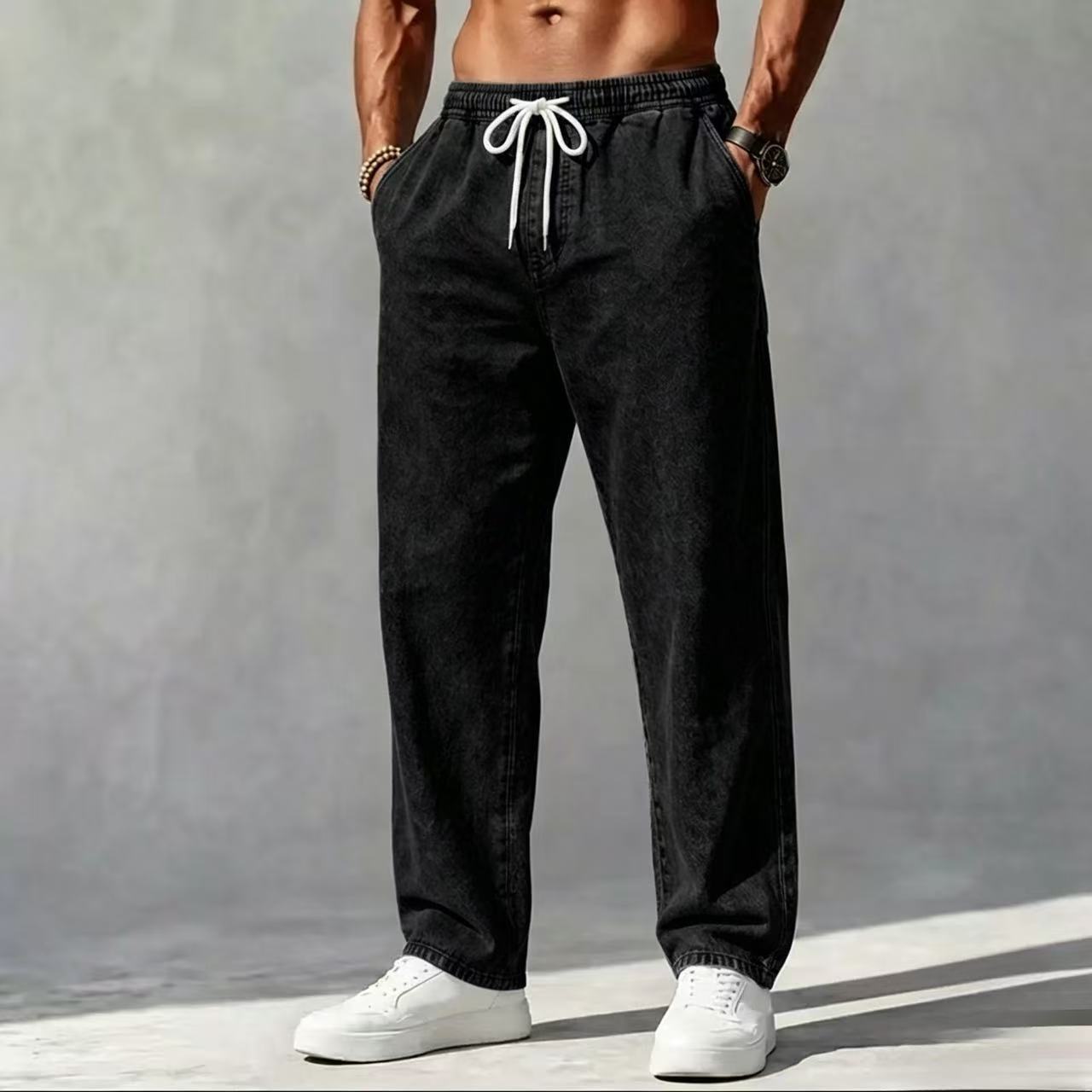 Men's Casual Full Length Jeans In Cotton Fabric Featuring Washed Craftsmanship For Everyday Wear