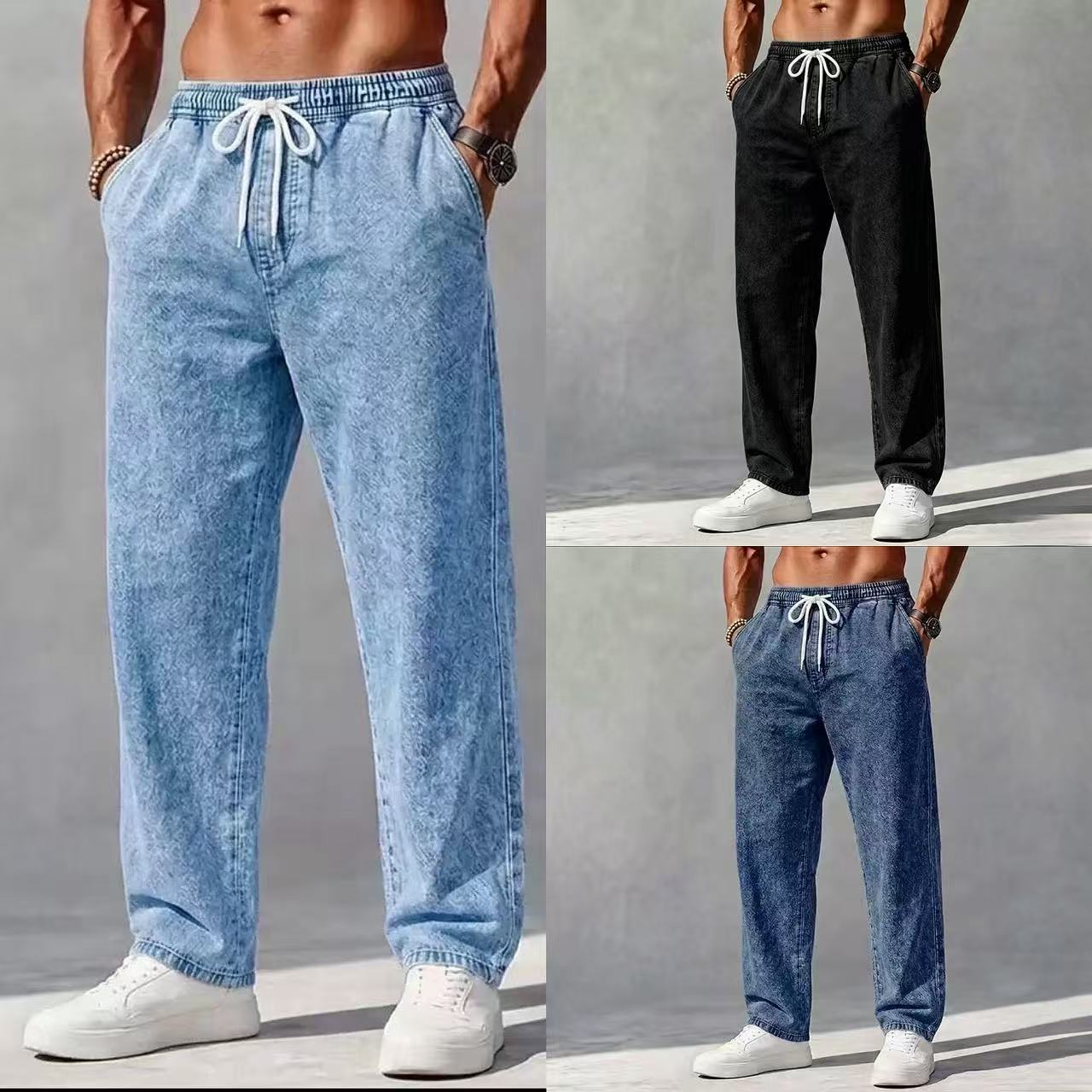 Men's Casual Full Length Jeans In Cotton Fabric Featuring Washed Craftsmanship For Everyday Wear