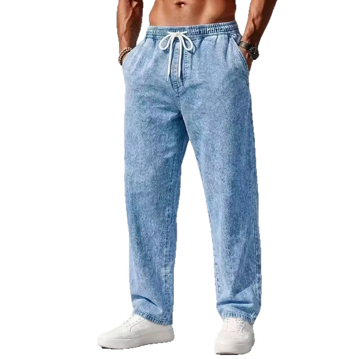 Men's Casual Full Length Jeans In Cotton Fabric Featuring Washed Craftsmanship For Everyday Wear