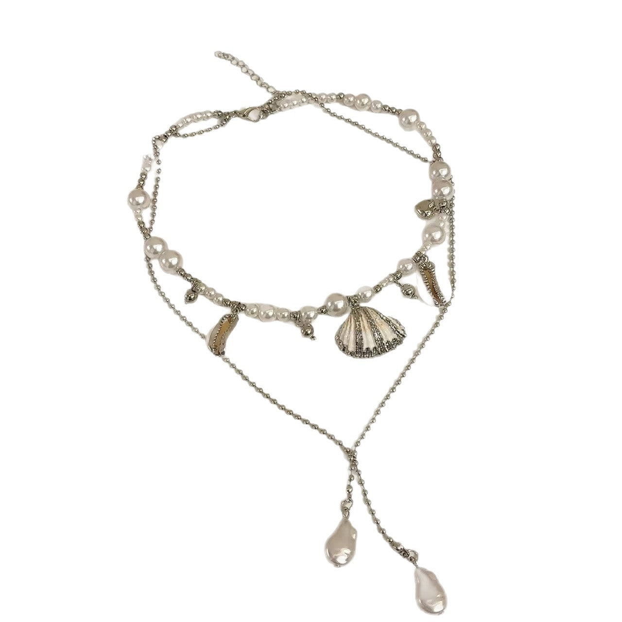 Double Layer Marine Style Shell Necklace With Electroplated Alloy Pendant And Imitation Pearl Inlay For Unisex