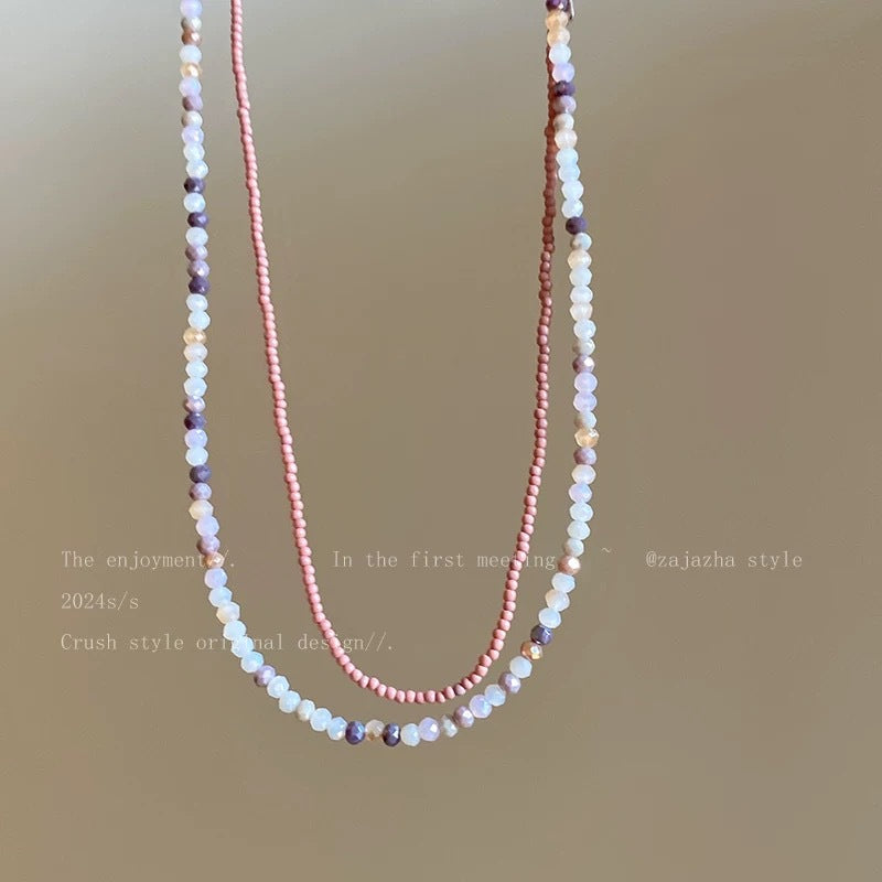 Sweet Double Layer Necklaces For Women With Colour Acrylic Beads On Beaded Chain