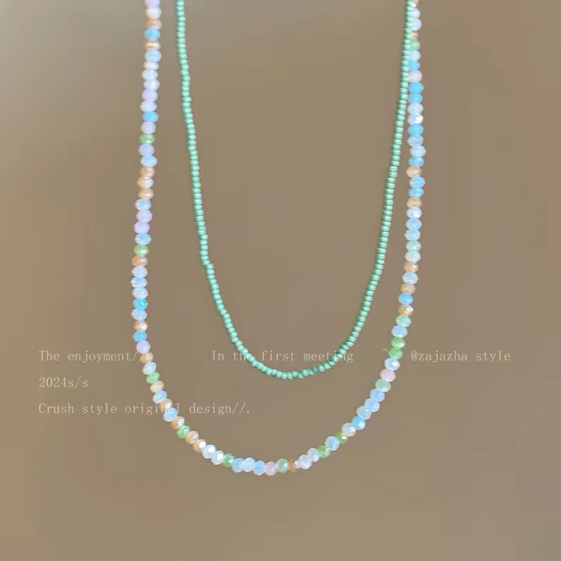 Sweet Double Layer Necklaces For Women With Colour Acrylic Beads On Beaded Chain