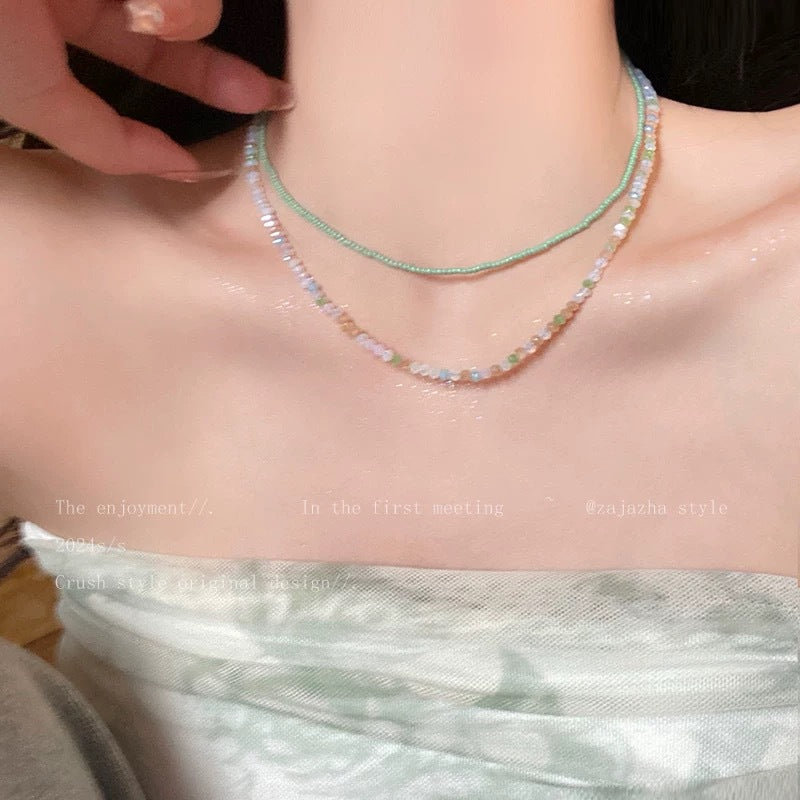 Sweet Double Layer Necklaces For Women With Colour Acrylic Beads On Beaded Chain