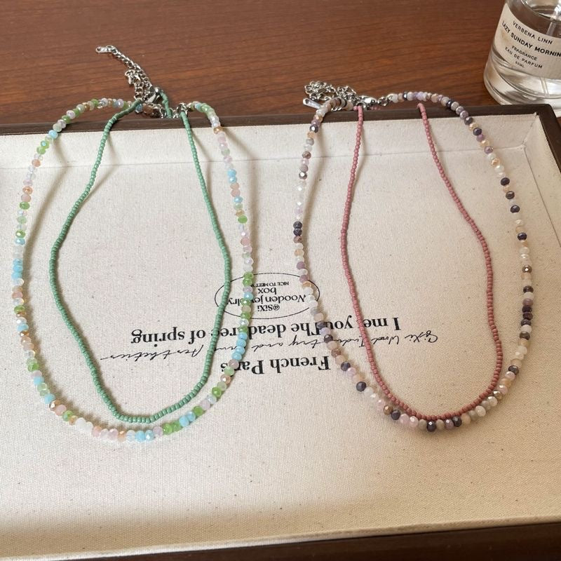 Sweet Double Layer Necklaces For Women With Colour Acrylic Beads On Beaded Chain
