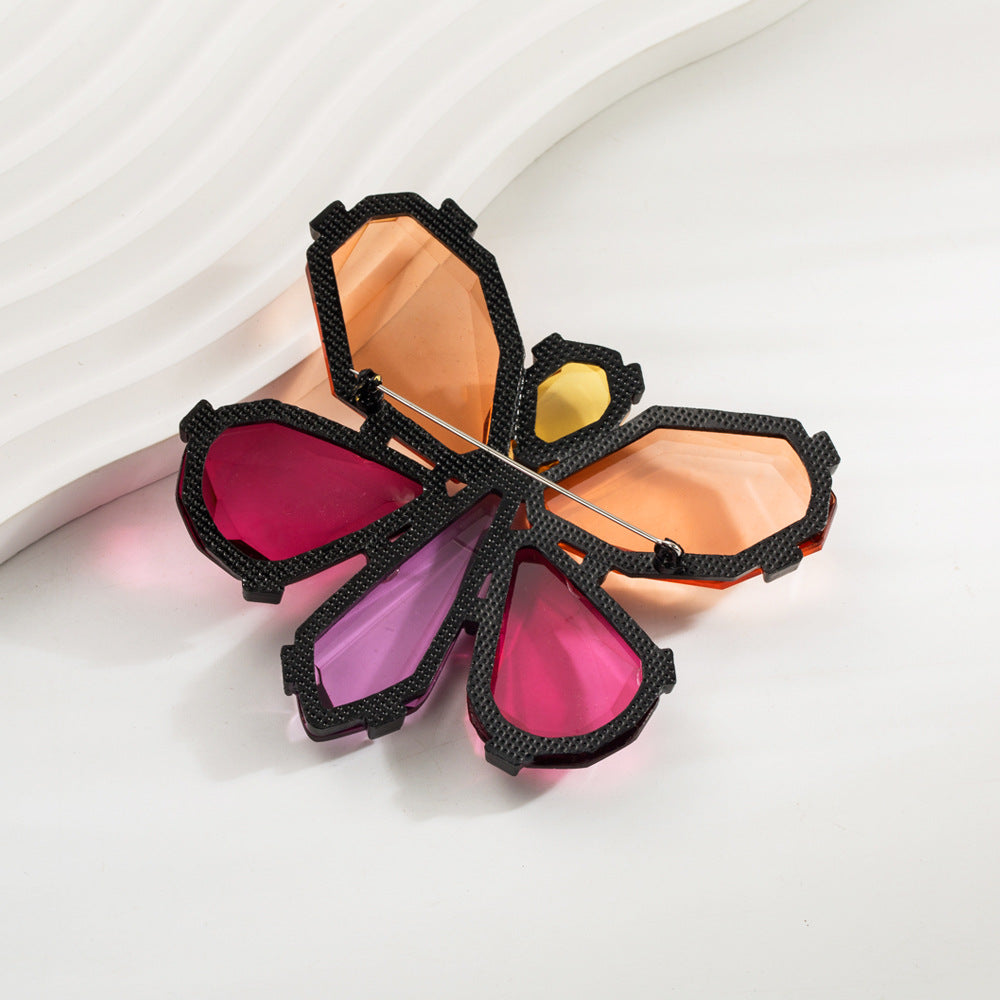 Butterfly Pin Made Of Transparent Resin Featuring Rose Red Color