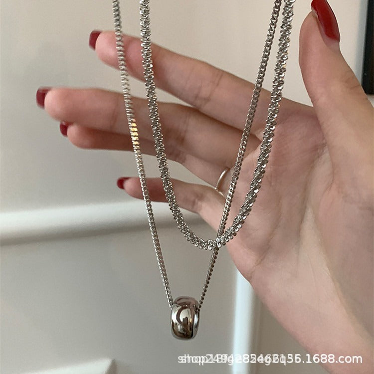 New Style Double Layer Circle Necklaces For Unisex Featuring Titanium Steel Box Chain And Titanium Steel Pendant