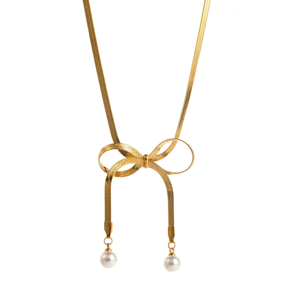 New Style Bow Tie Necklace For Women With Titanium Steel Snake Chain And Titanium Steel Pendant