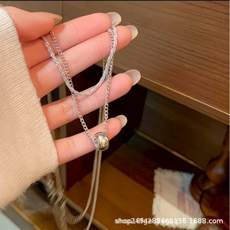 New Style Double Layer Circle Necklaces For Unisex Featuring Titanium Steel Box Chain And Titanium Steel Pendant