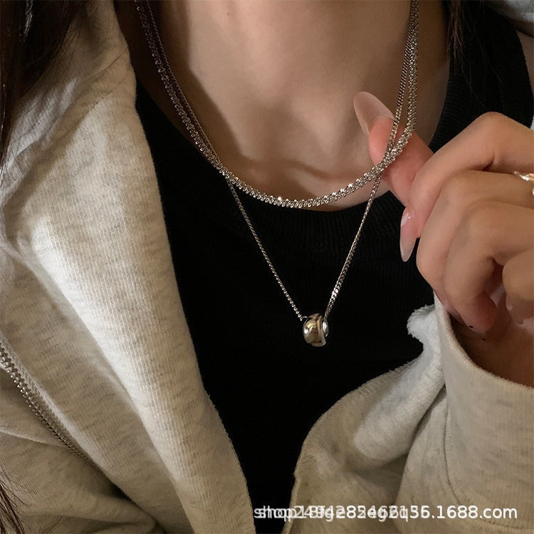 New Style Double Layer Circle Necklaces For Unisex Featuring Titanium Steel Box Chain And Titanium Steel Pendant