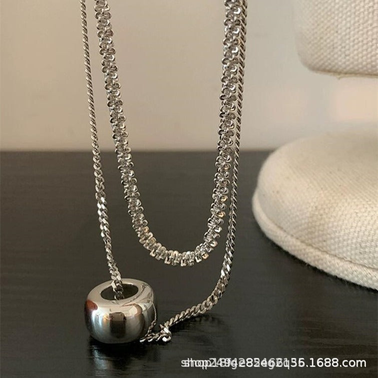 New Style Double Layer Circle Necklaces For Unisex Featuring Titanium Steel Box Chain And Titanium Steel Pendant