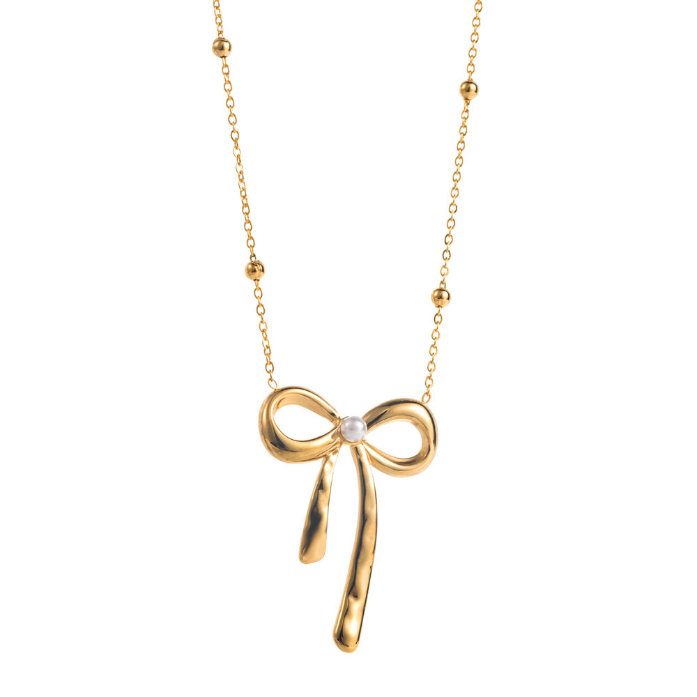 New Style Bow Tie Necklace For Women With Titanium Steel Snake Chain And Titanium Steel Pendant