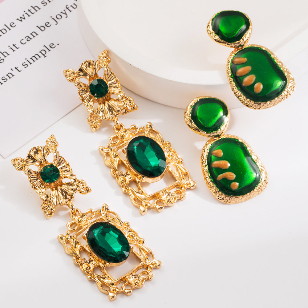 Flowers For Women Earrings Featuring May Birthstone Emerald With Alloy And Rhinestones, 925 Sterling Silver Ear Pins