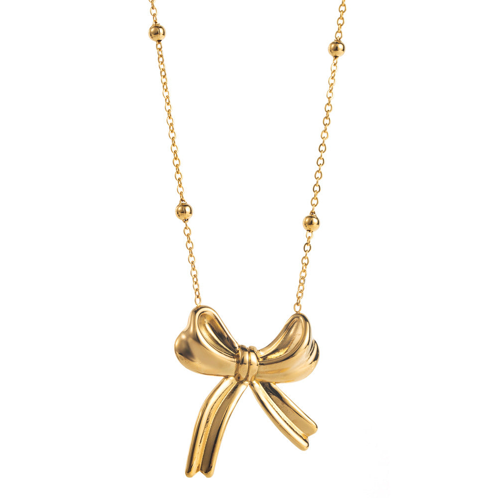 New Style Bow Tie Necklace For Women With Titanium Steel Snake Chain And Titanium Steel Pendant