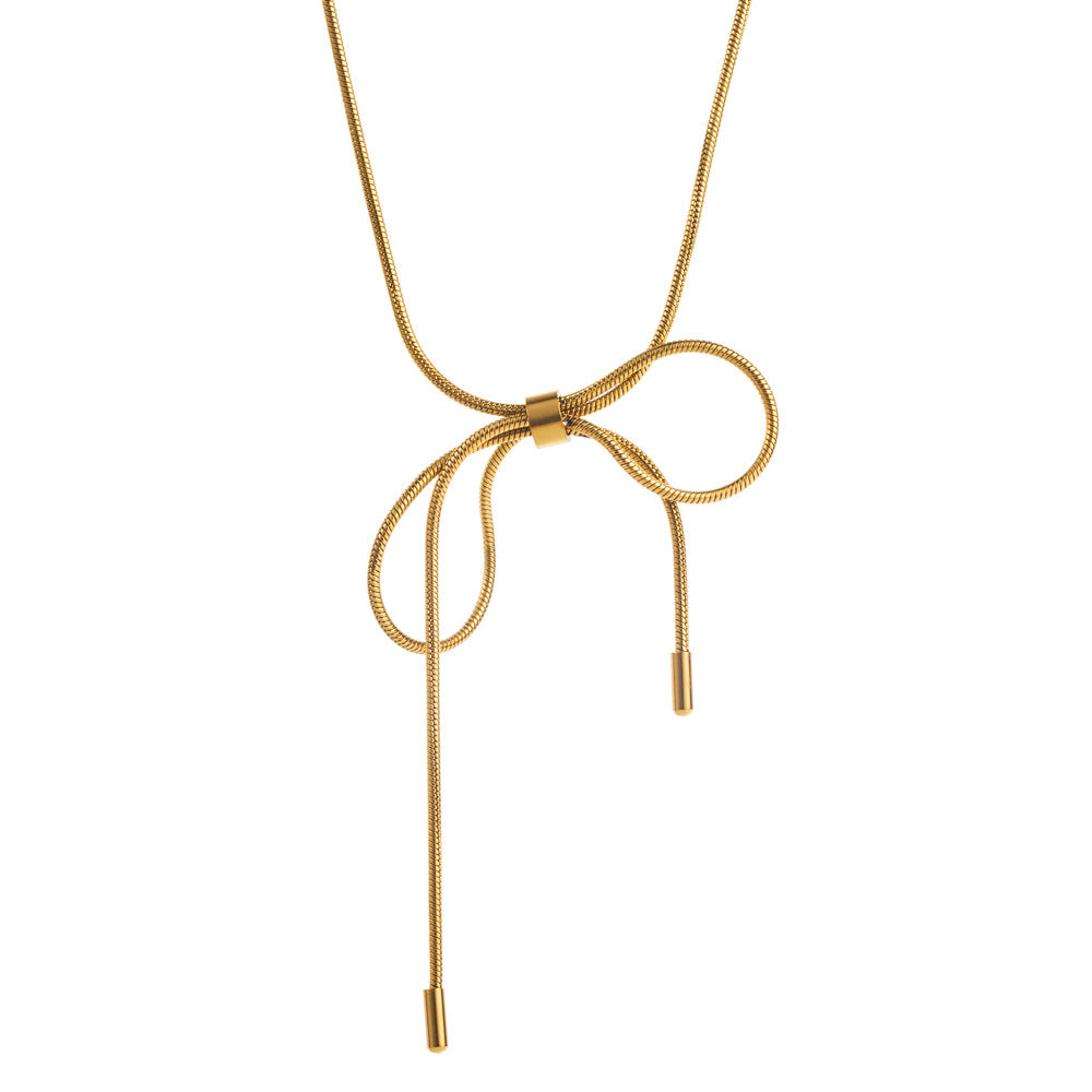 New Style Bow Tie Necklace For Women With Titanium Steel Snake Chain And Titanium Steel Pendant