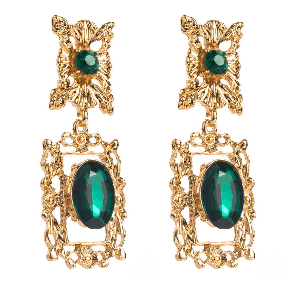 Flowers For Women Earrings Featuring May Birthstone Emerald With Alloy And Rhinestones, 925 Sterling Silver Ear Pins