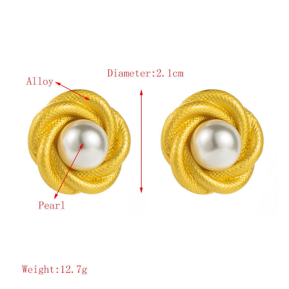 Gold Flowers Earrings For Women Featuring Imitation Pearl And 925 Sterling Silver Ear Pins