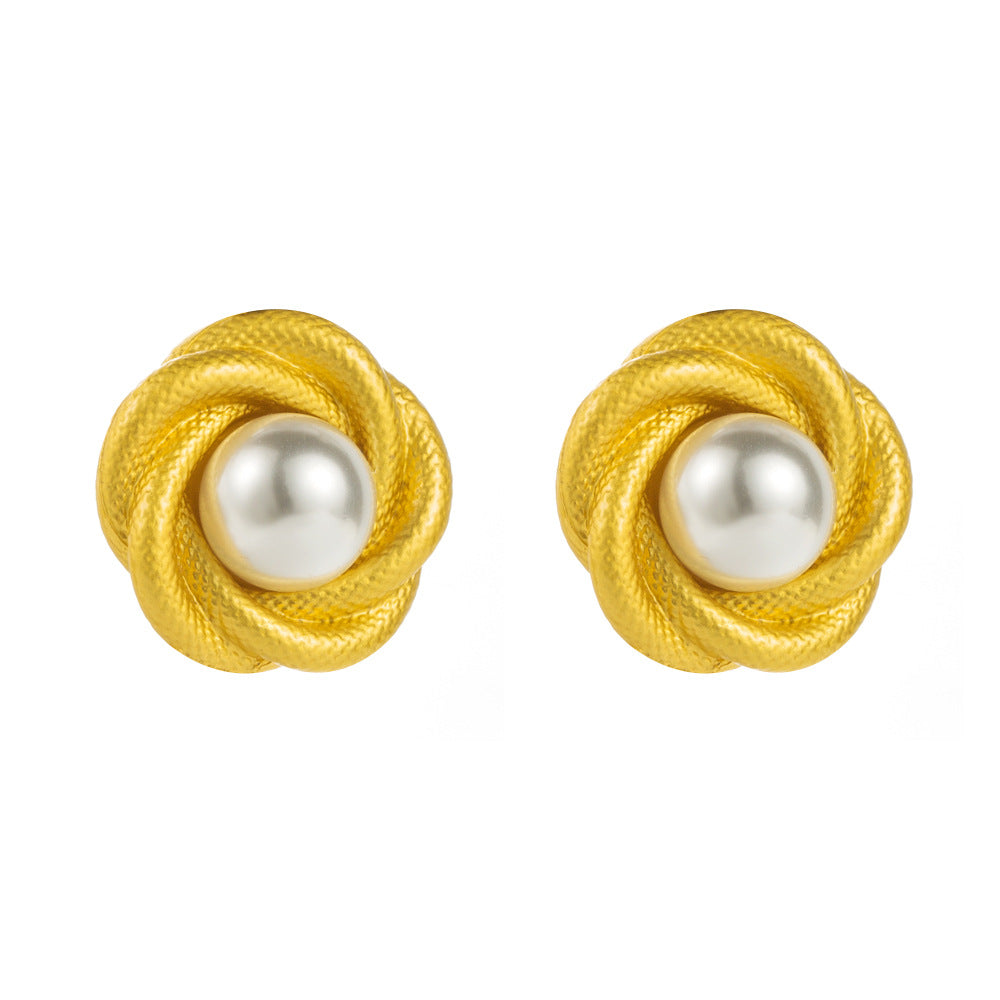 Gold Flowers Earrings For Women Featuring Imitation Pearl And 925 Sterling Silver Ear Pins