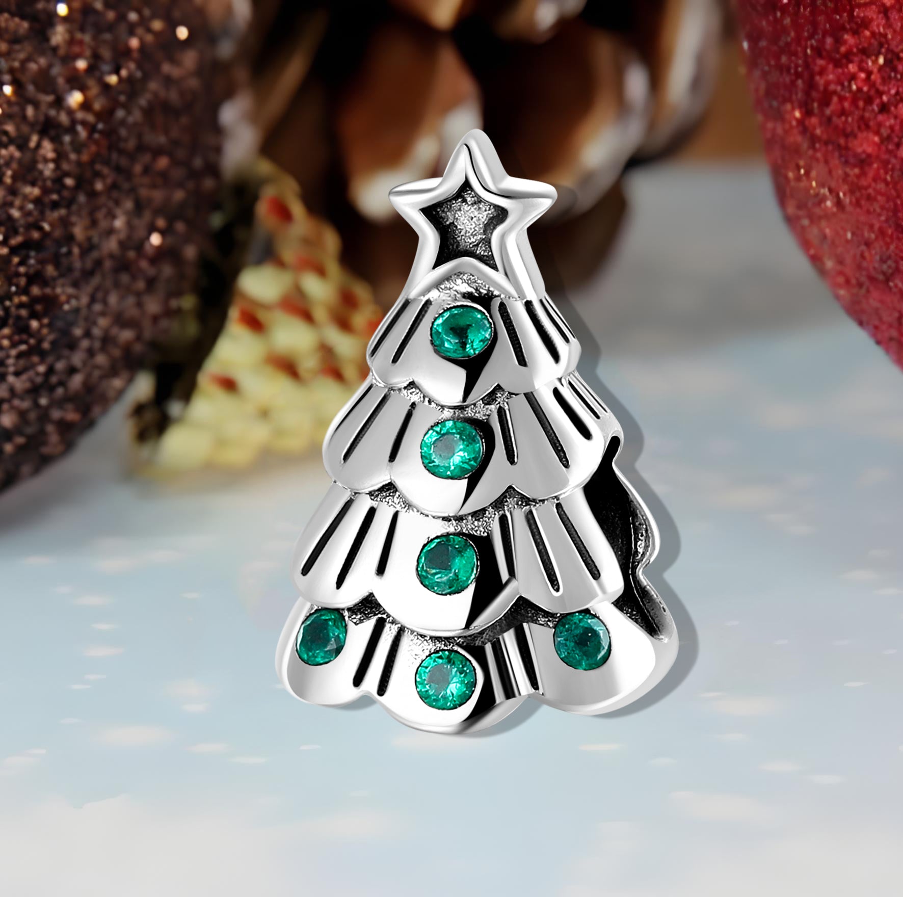 Christmas Tree Pendant In 925 Sterling Silver With Electroplated Finish And Synthetic Zirconia Inlay, 1 Piece