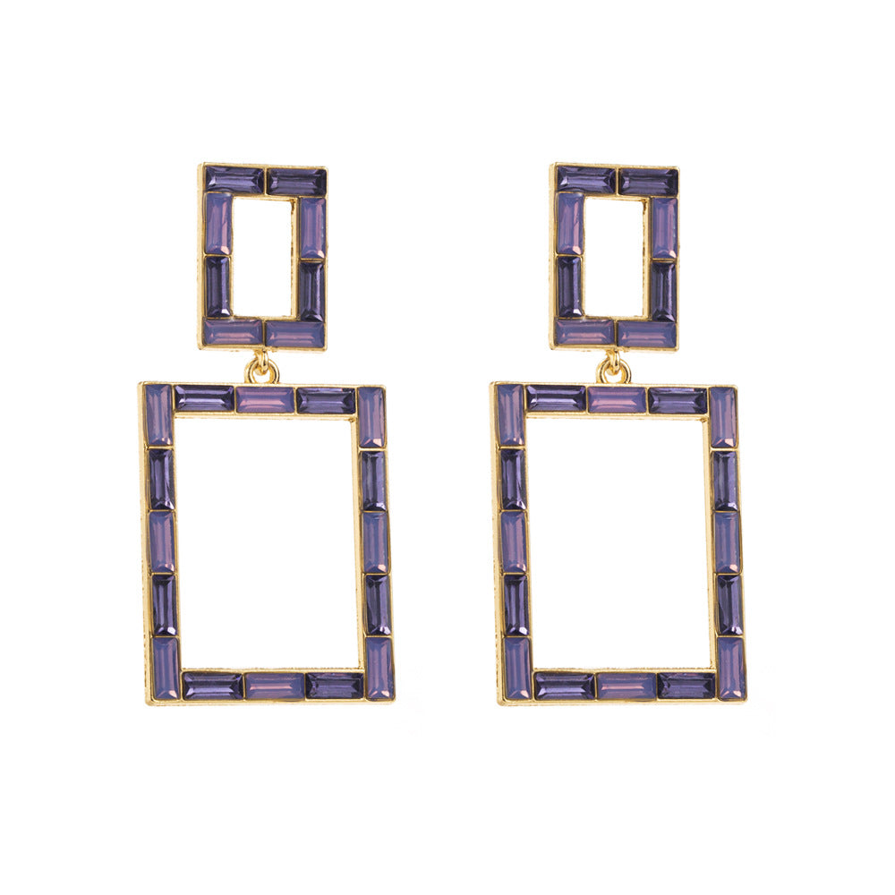 Exaggerated Geometric Green Earrings For Women With Alloy Ear Pins And Glass Inlay