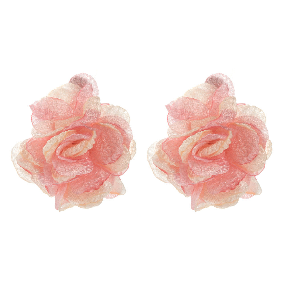 New Style Flowers Earrings For Women In Natural Pink Alloy With Artificial Pearl Inlay