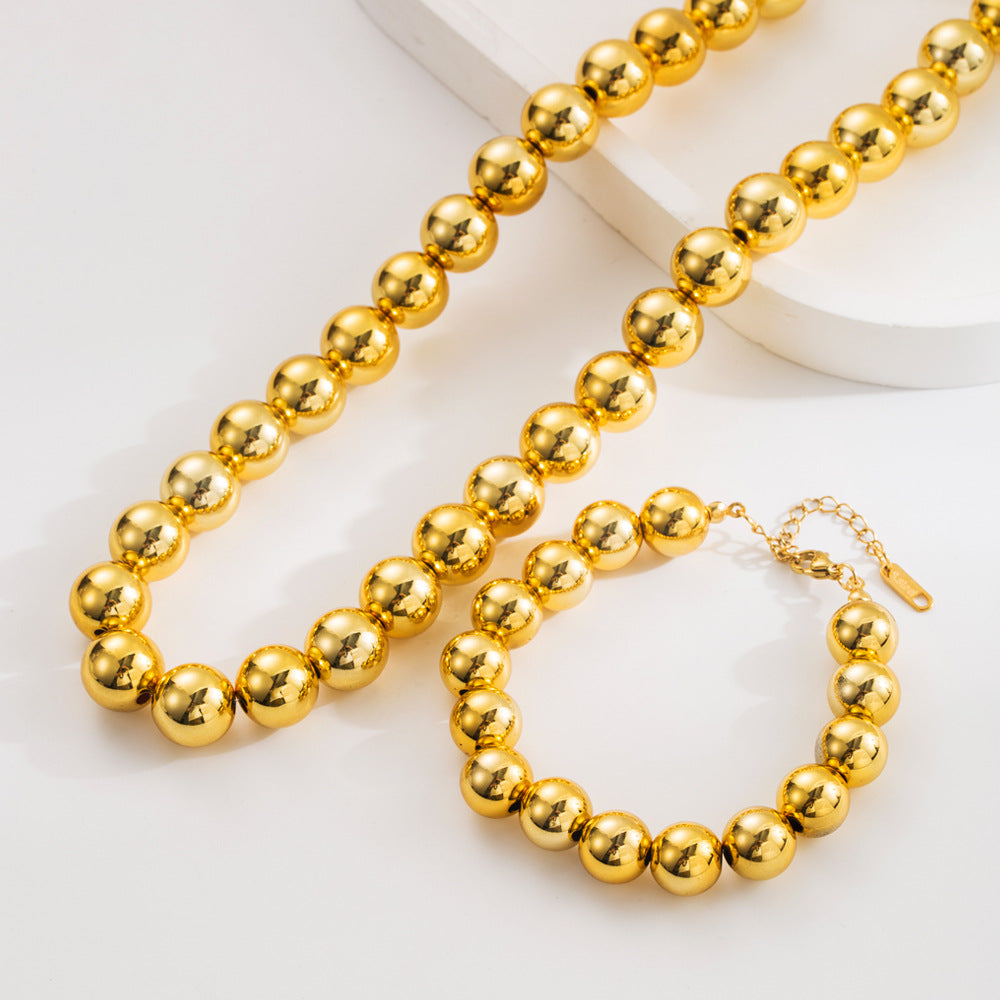 Hip-Hop Style Round Long Necklace For Women With Gold Alloy Beading And Beads Inlay