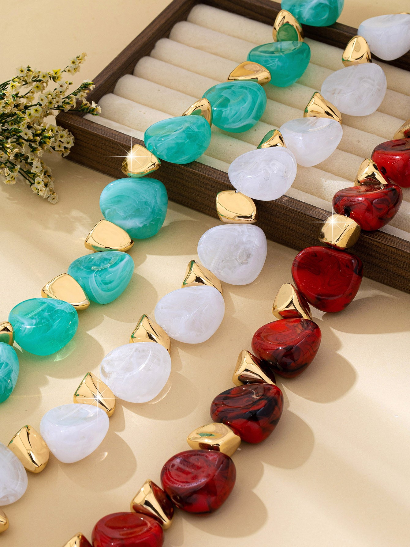 Bohemian Irregular Beaded Acrylic Necklace For Women With Rope Chain