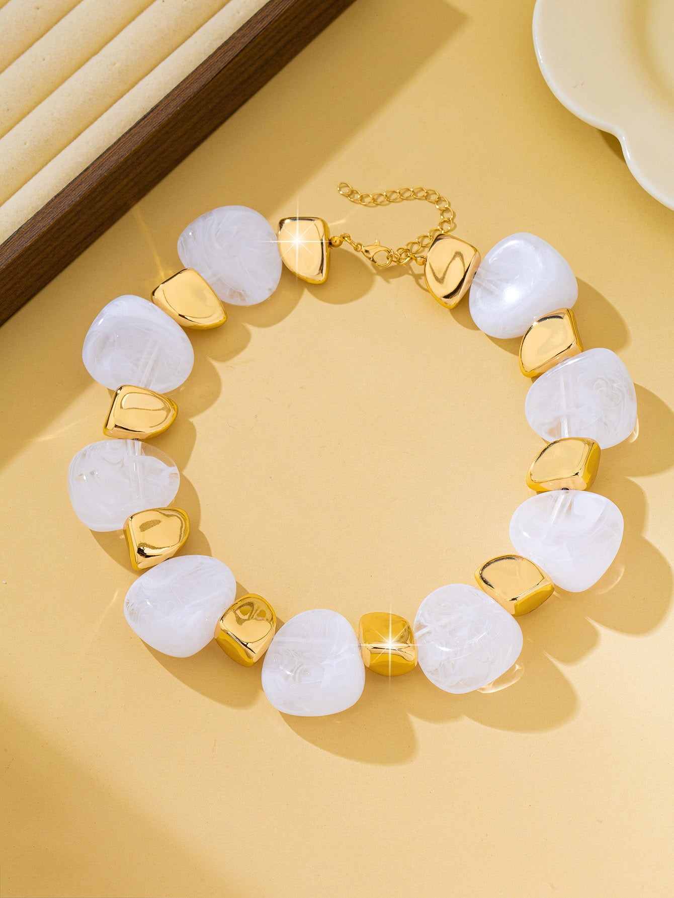 Bohemian Irregular Beaded Acrylic Necklace For Women With Rope Chain