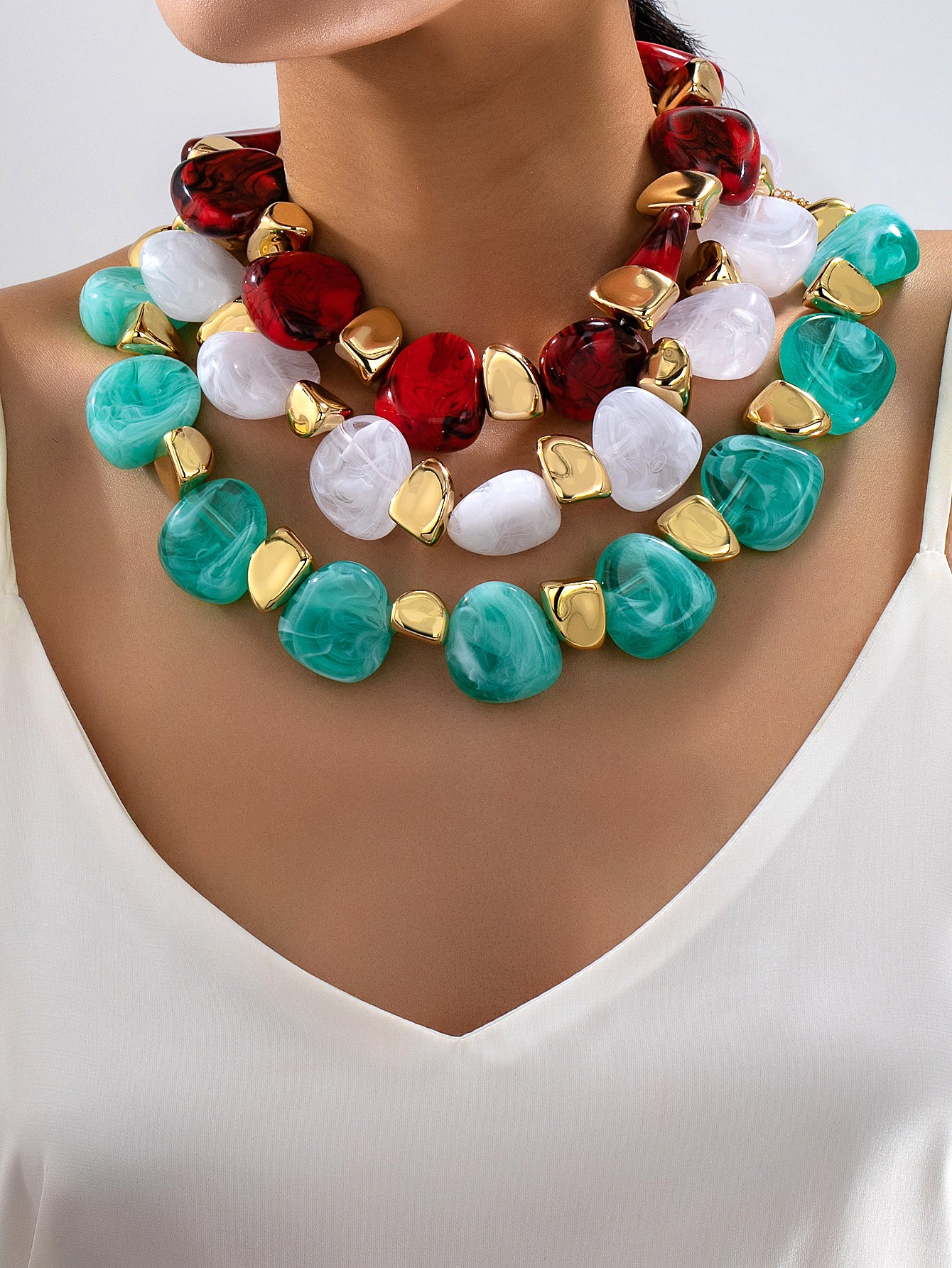 Bohemian Irregular Beaded Acrylic Necklace For Women With Rope Chain