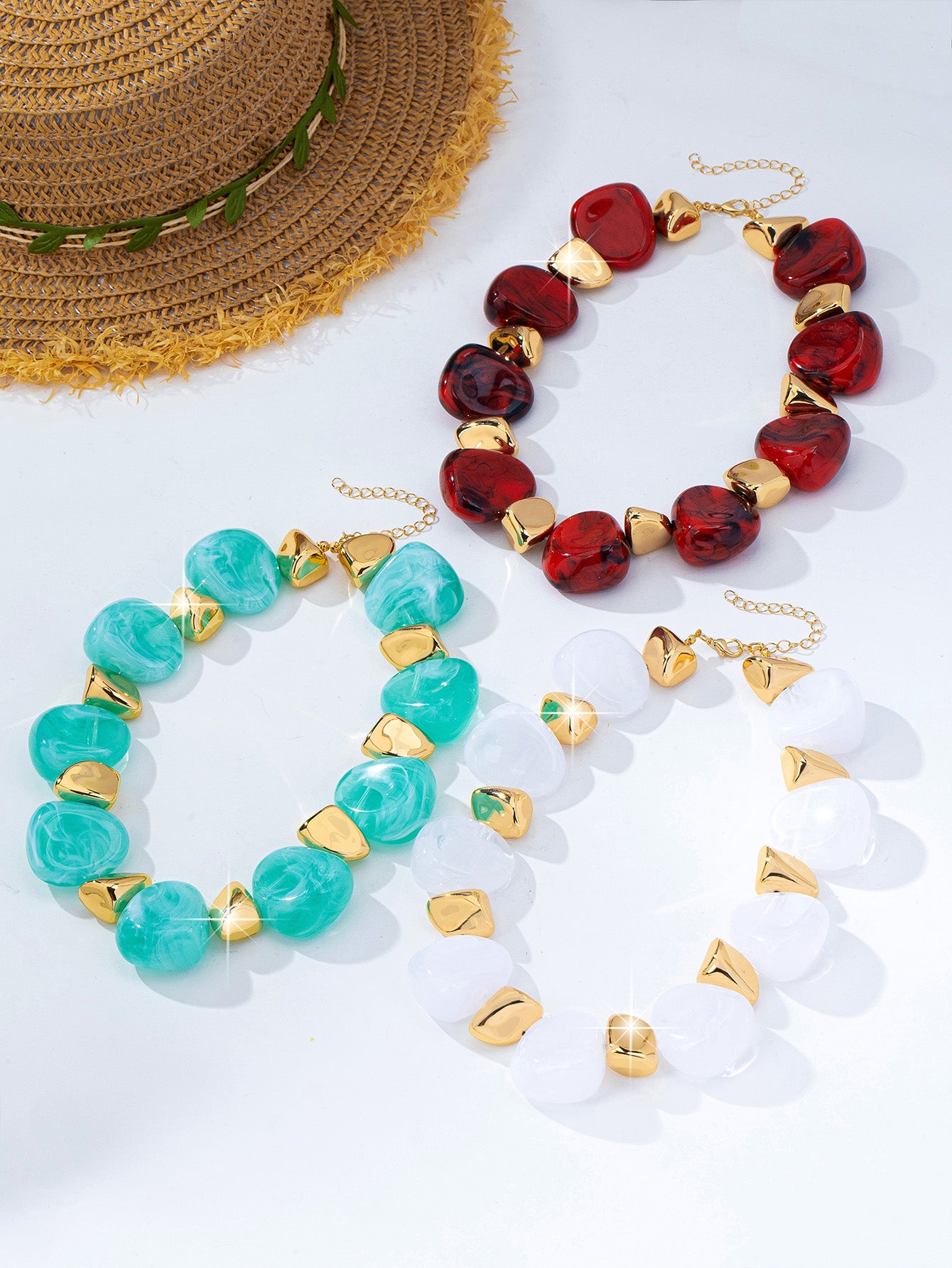Bohemian Irregular Beaded Acrylic Necklace For Women With Rope Chain